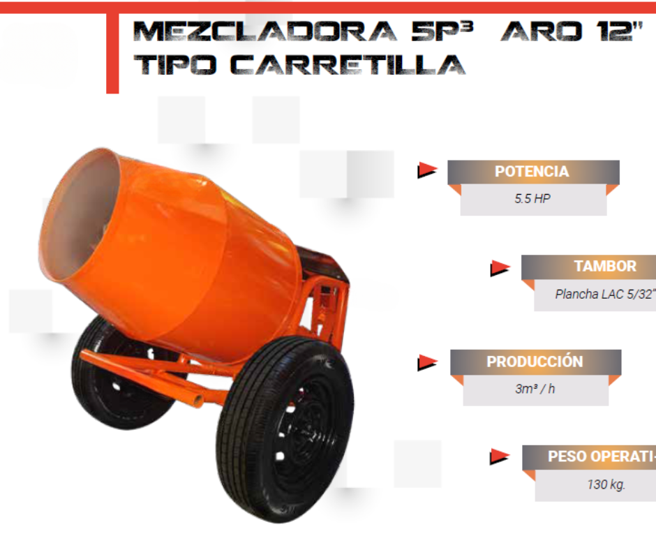 MEZCLADORA DE 5P3 ARO 12 TIPO CARRETILLA