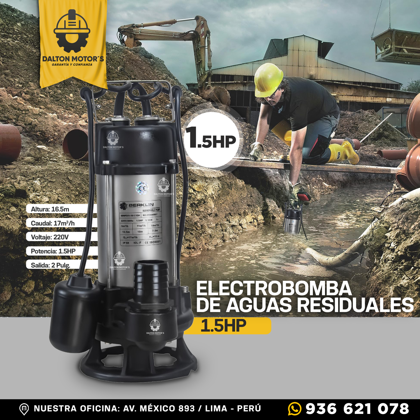 Electrobomba aguas residuales 1.5hp